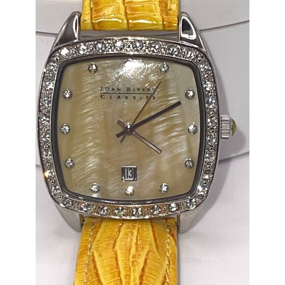 Joan Rivers Classic Wristwatch Yellow Textured Leather Band with a Square Face, main image 8